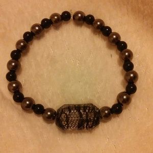 Handmade glass bead and gem bracelet